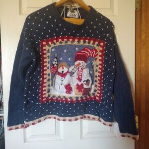 Tiara International Blue Knit Snowman American Sweater